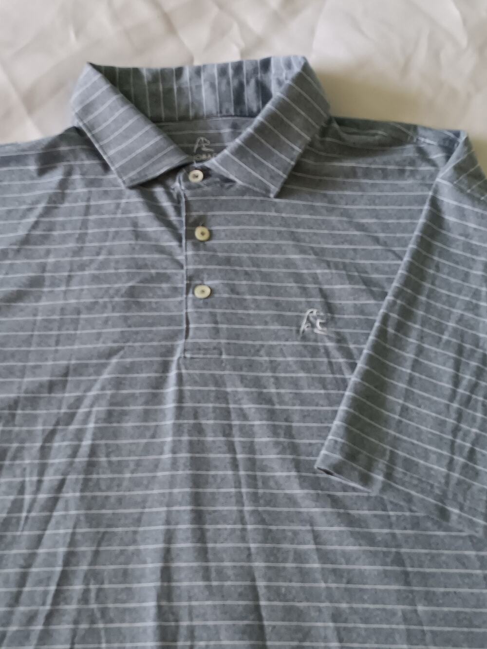 Rhoback Polo Shirt Mens XL White Gray Striped Short Sleeve Performance Stretch